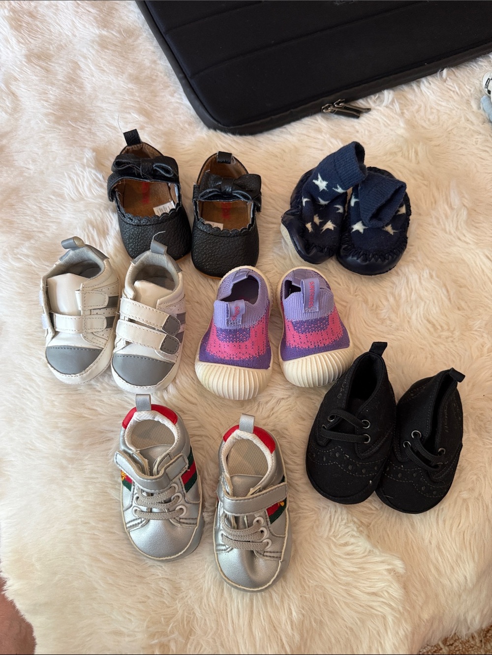 Bundle baby Walker Shoe Set - Mixed Colors (Black, Navy, White, Silver, Pink/Pur